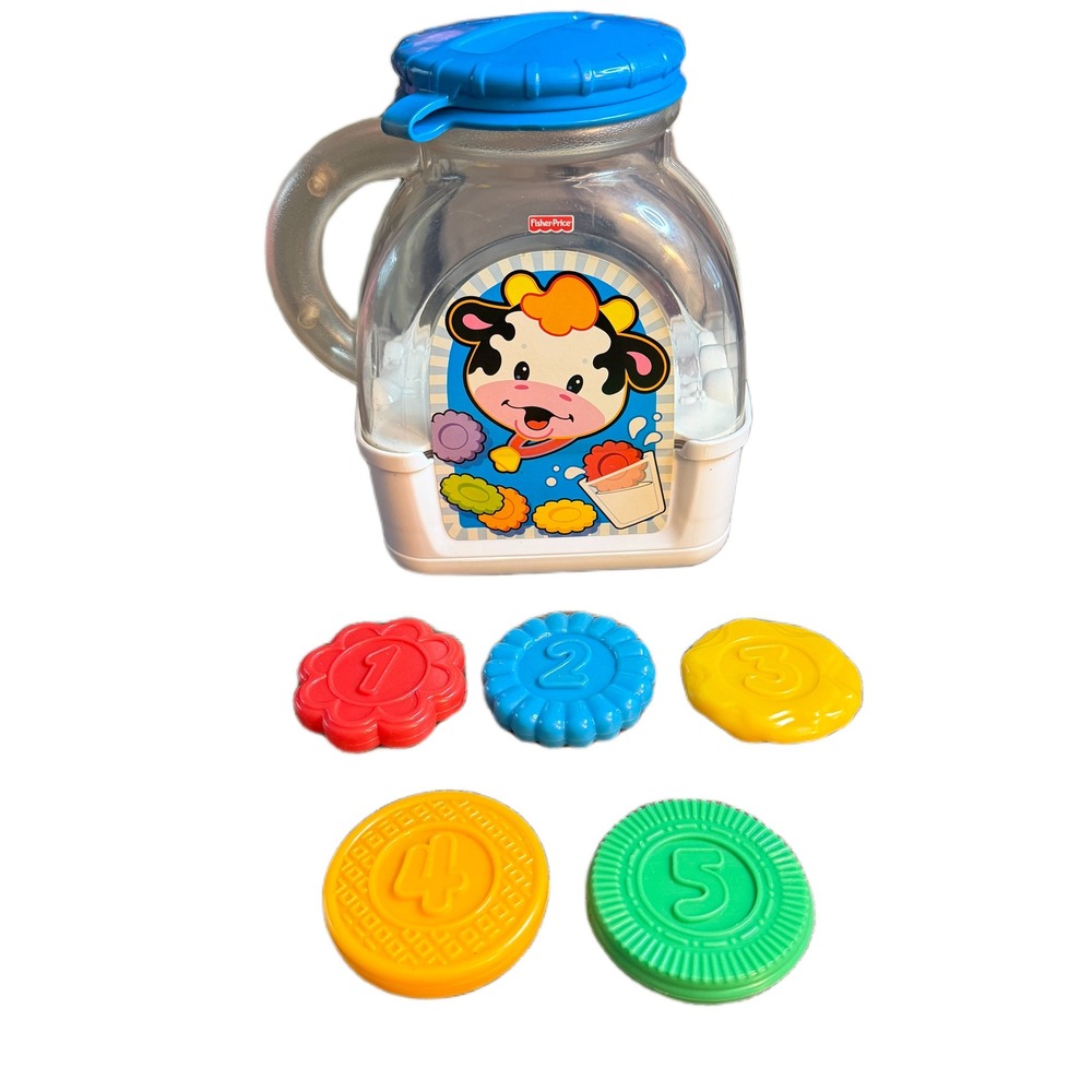 Vintage Fisher-Price‎ Kids Moo Sounds Milk Jug Bottle Cow w/ 5 Number Cookies